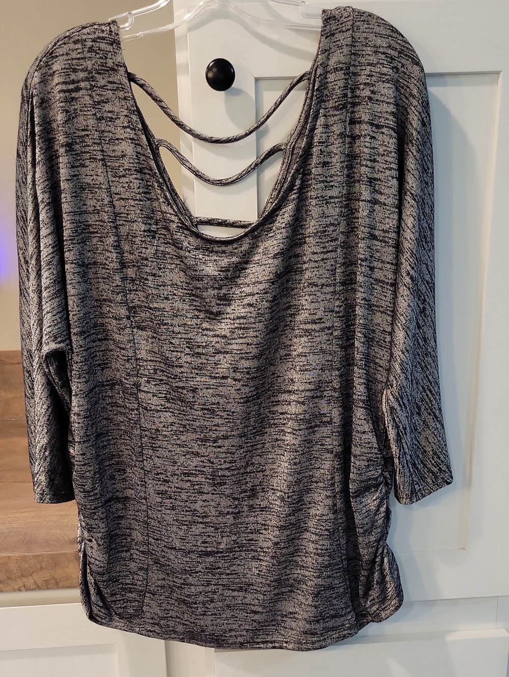 Faded Glory Gray Space-Dye Long Sleeve Strappy Back Top